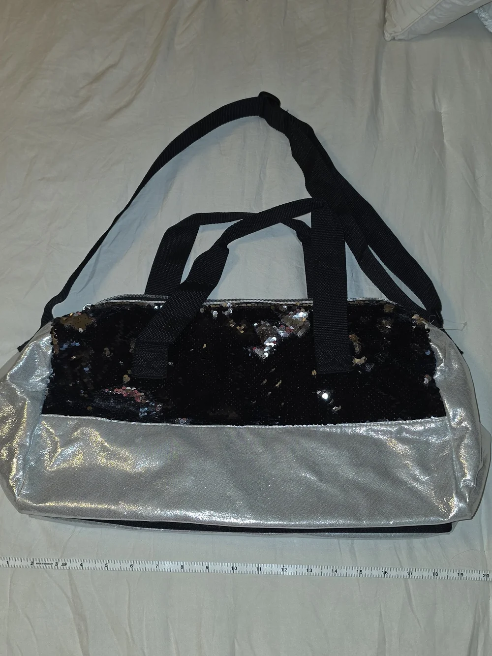 Justice Silver and Black Sequin Gymnast Duffel